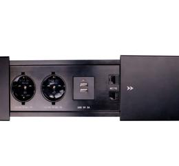 Освітлення Подовжувач M-fox, пенал (2 розетки, 2*USB, телефон, інтернет), чорний