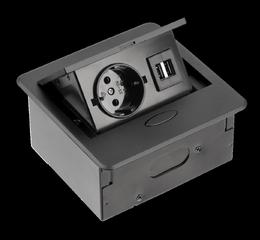 Освітлення Подовжувач GTV SCHUKO AVARO 1 розетка 2*USB провід 1,5 м, чорний