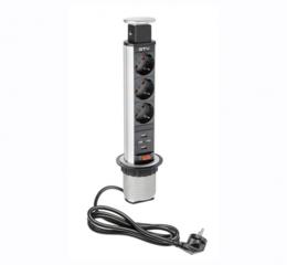 Освітлення Подовжувач GTV SCHUKO 3 розетки D60, 2*USB, сірий