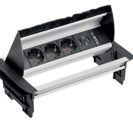 Освітлення Подовжувач GTV SCHUKO 3 розетки, з пропуском під кабель, 2*USB, провід 1,5м, алюміній
