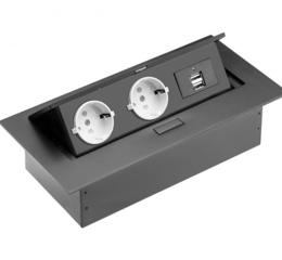 Освітлення Подовжувач GTV SCHUKO 2 розетки, 2*USB, чорний