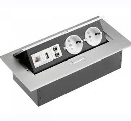 Освітлення Подовжувач GTV SCHUKO 2 розетки USB, аудіо, інтернет-вихід, алюміній А